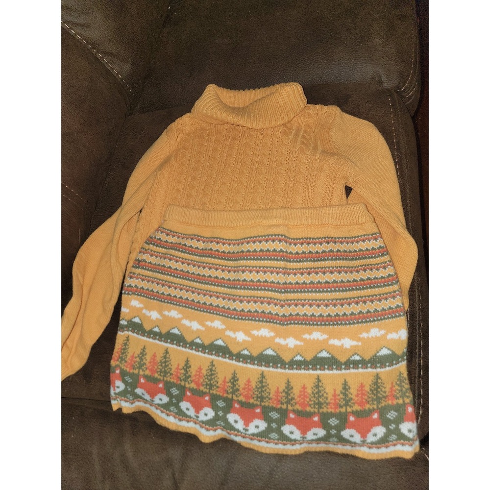 Cynthia rowley yellow sweater and skirt‎ fox autumn fall size 7 8